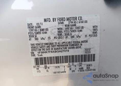 2011 Ford Explorer Limited из США, поврежденный, VIN 1FMHK7F8XBGA27019